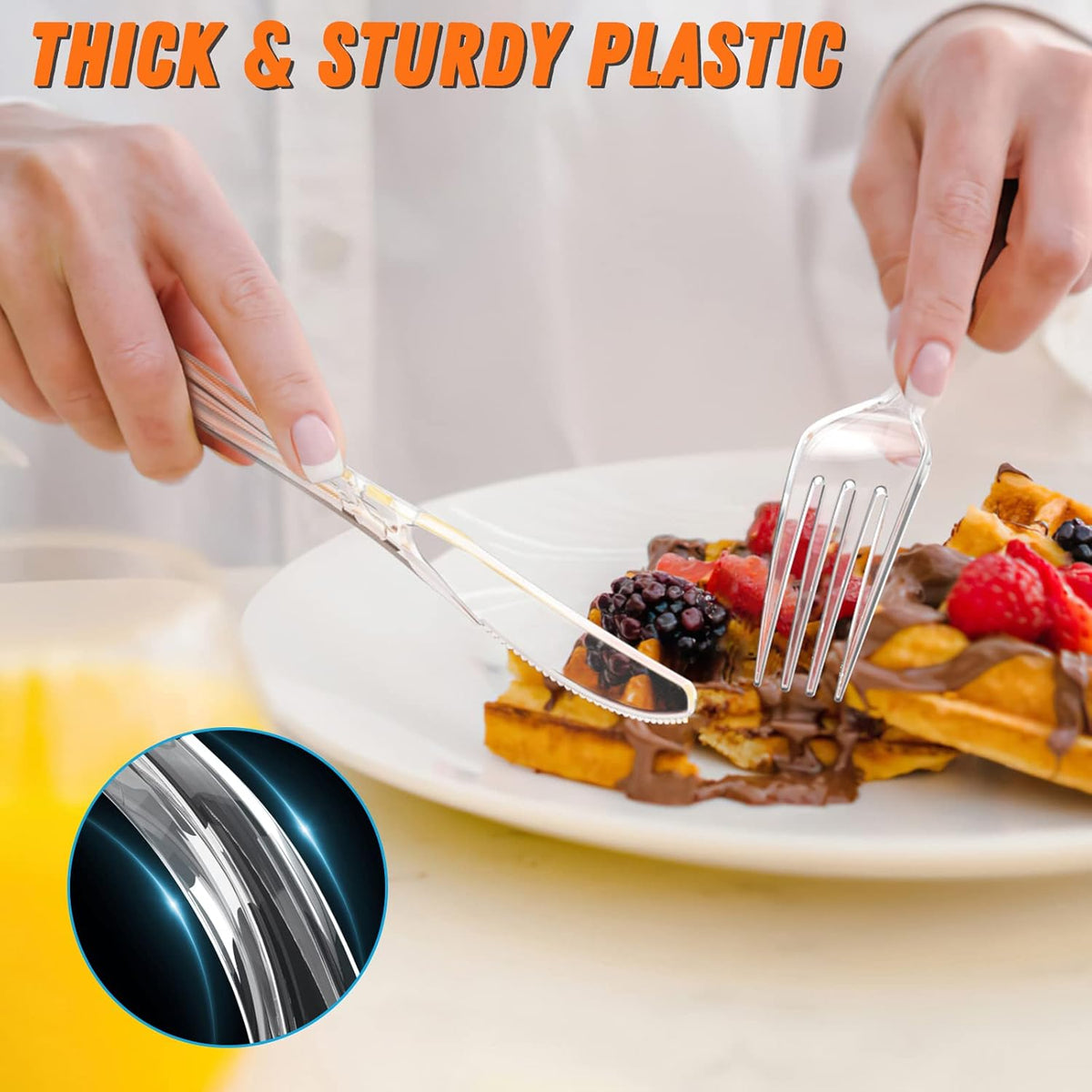 7.5" Clear Plastic Knives Heavy Duty Upgraded Heat Resistant & BPA Free, Solid and Durable Plastic Cutlery, Premium Disposable Knives, for Party Supply(84 Count)