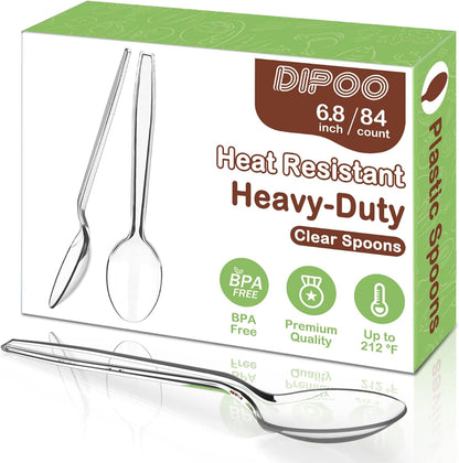 7.5" Clear Plastic Knives Heavy Duty Upgraded Heat Resistant & BPA Free, Solid and Durable Plastic Cutlery, Premium Disposable Knives, for Party Supply(84 Count)