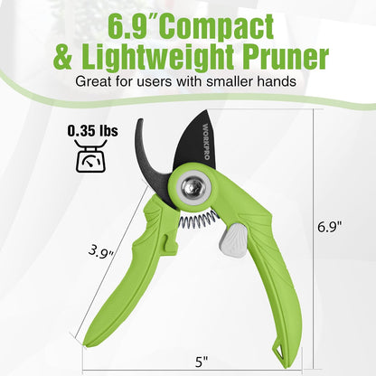 6.9" Bypass Pruning Shears Gardening Scissors with SK5 Blade, Green | Handheld Garden Floral Clippers for Rose, Plants, Flowers, Fruit Trees, Gardening Gifts for Women & Men