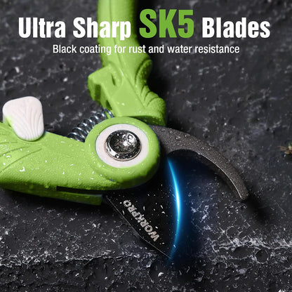 6.9" Bypass Pruning Shears Gardening Scissors with SK5 Blade, Green | Handheld Garden Floral Clippers for Rose, Plants, Flowers, Fruit Trees, Gardening Gifts for Women & Men