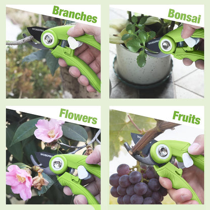 6.9" Bypass Pruning Shears Gardening Scissors with SK5 Blade, Green | Handheld Garden Floral Clippers for Rose, Plants, Flowers, Fruit Trees, Gardening Gifts for Women & Men