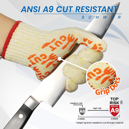 SlicePro ANSI A9 Cut Resistant Gloves Food Grade, PR1501-GD Non-Slip for Kitchen Meat Cutting, Oyster Shucking, Fish Fillet Processing, L