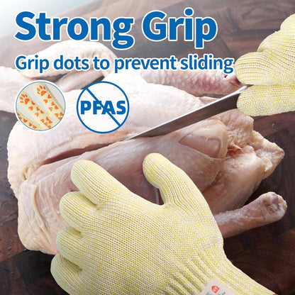 SlicePro ANSI A9 Cut Resistant Gloves Food Grade, PR1501-GD Non-Slip for Kitchen Meat Cutting, Oyster Shucking, Fish Fillet Processing, L