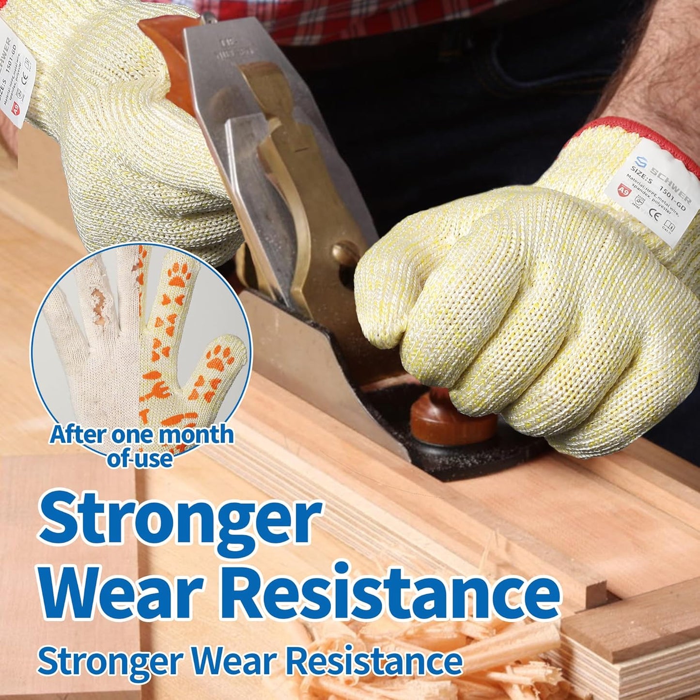 SlicePro ANSI A9 Cut Resistant Gloves Food Grade, PR1501-GD Non-Slip for Kitchen Meat Cutting, Oyster Shucking, Fish Fillet Processing, L