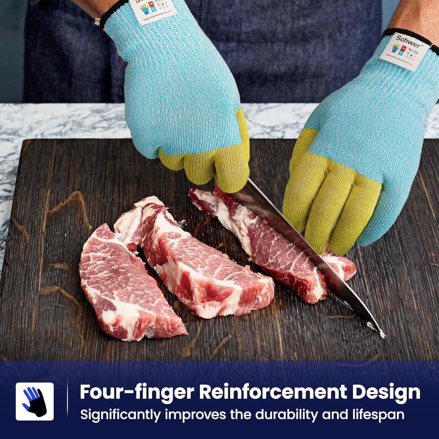 SlicePro ANSI A9 Cut Resistant Gloves Food Grade, PR1501-GD Non-Slip for Kitchen Meat Cutting, Oyster Shucking, Fish Fillet Processing, L