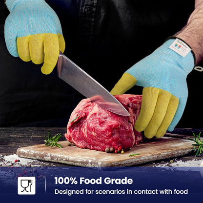 SlicePro ANSI A9 Cut Resistant Gloves Food Grade, PR1501-GD Non-Slip for Kitchen Meat Cutting, Oyster Shucking, Fish Fillet Processing, L