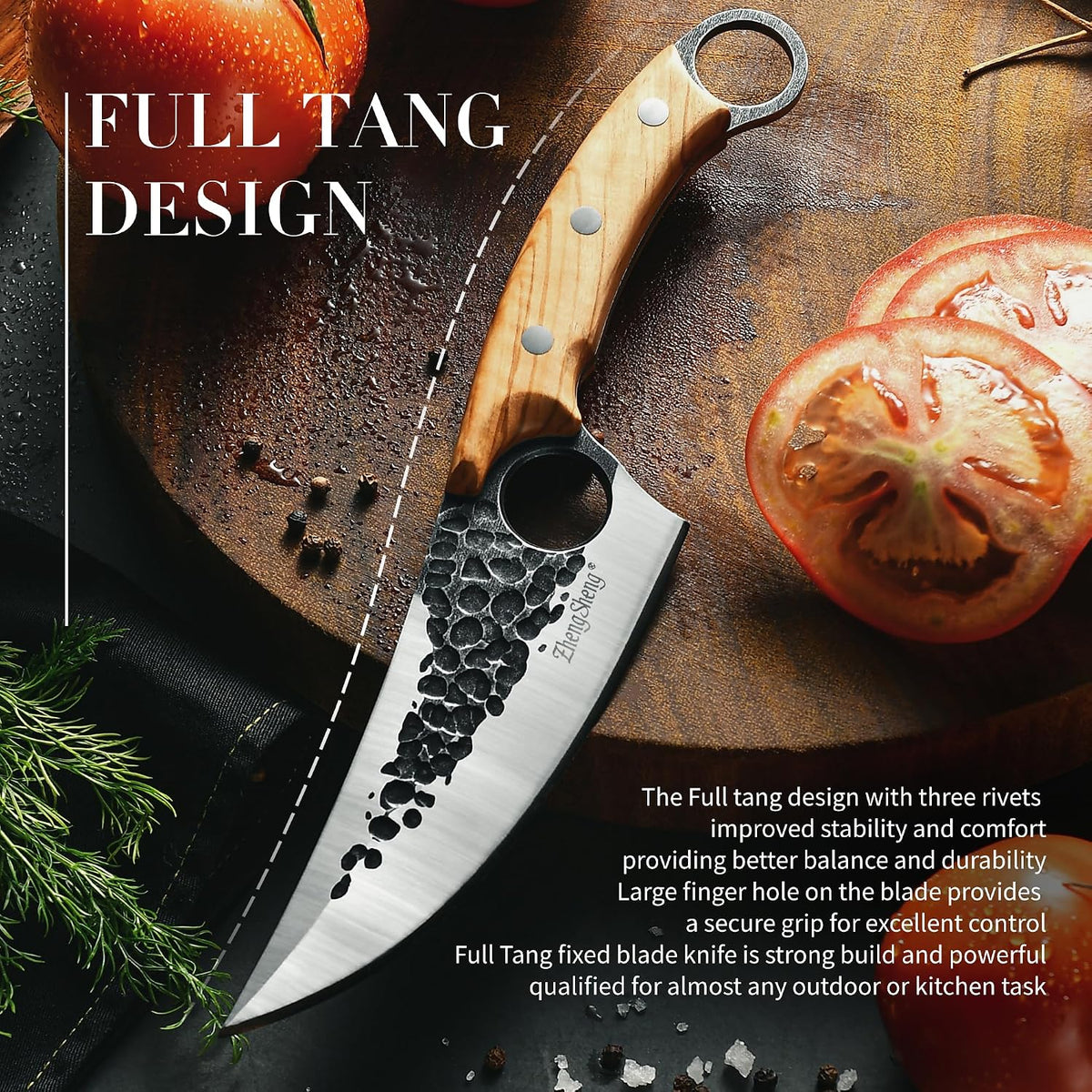 Viking Knife, Hand Forged Carbon Steel Full Tang Blade, Ultra Sharp Ergonomic Olive Wood Handle with Premium Leather Sheath, Multipurpose for Kitchen Prep, Camping and BBQ