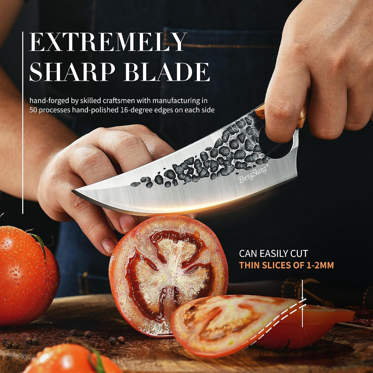 Viking Knife, Hand Forged Carbon Steel Full Tang Blade, Ultra Sharp Ergonomic Olive Wood Handle with Premium Leather Sheath, Multipurpose for Kitchen Prep, Camping and BBQ