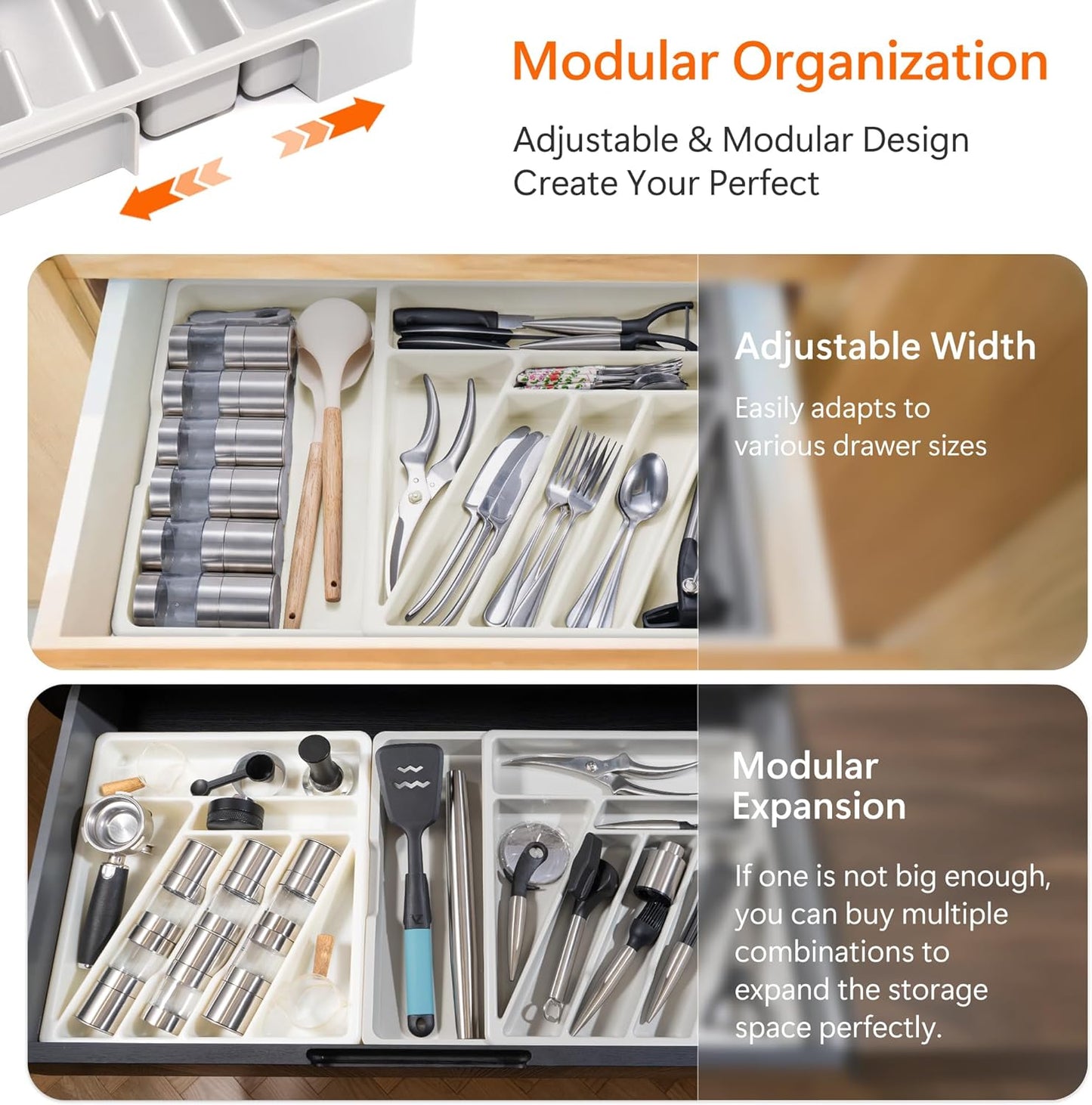 Silverware Organizer - Expandable Kitchen Drawer Organizer Cutlery Drawer Organizer Flatware Organizer for Drawer Utensil Tray for Kitchen Plastic Silverware Holder for Spoons Knives Forks