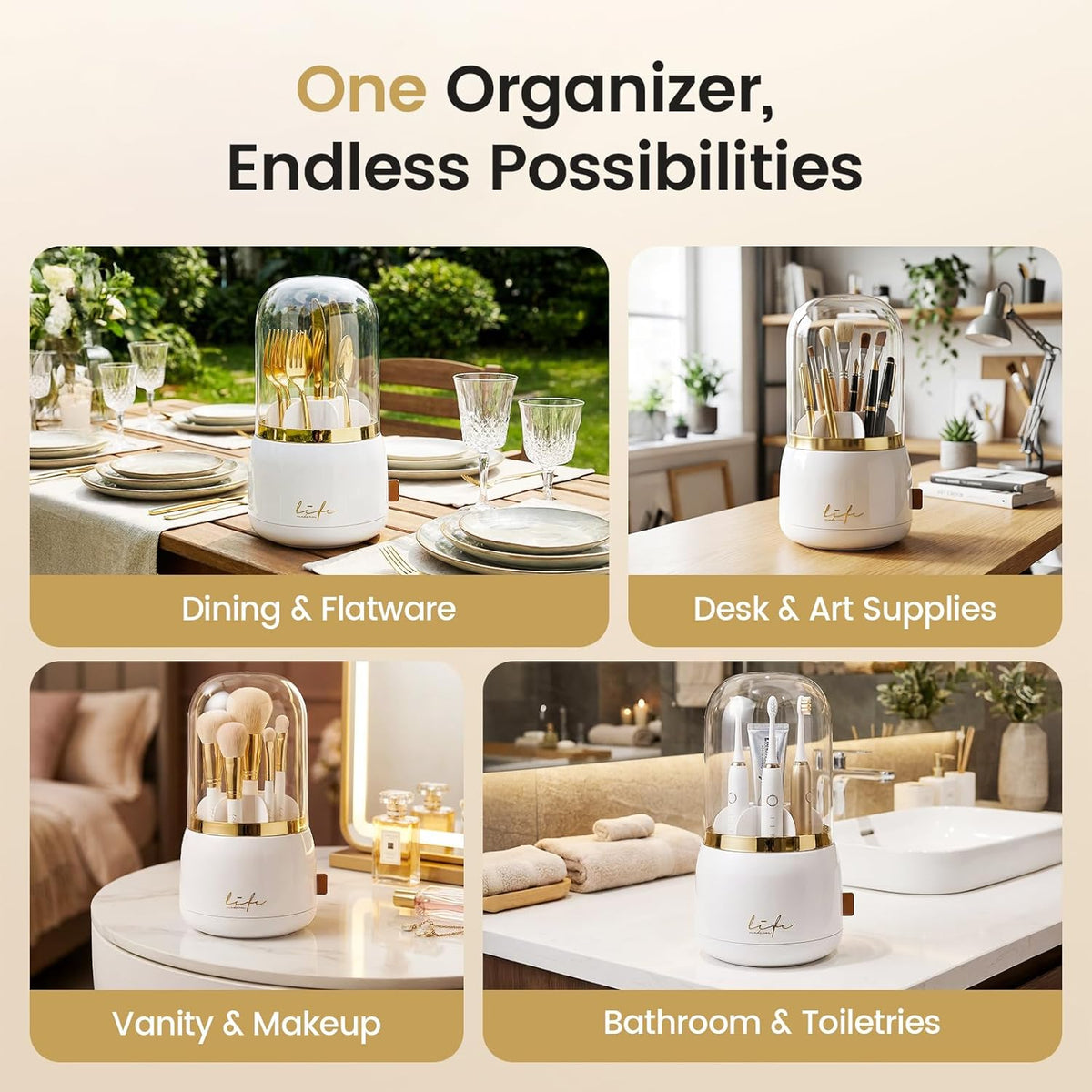 360° Utensil Holder Silverware Organizer with Lid,Kitchen Countertop Flatware Organizer and Countertop Storage(Fits Max 8.7" Utensils),Forks,Spoons Organizer,for Party,Coffee Bar,picnic (green)