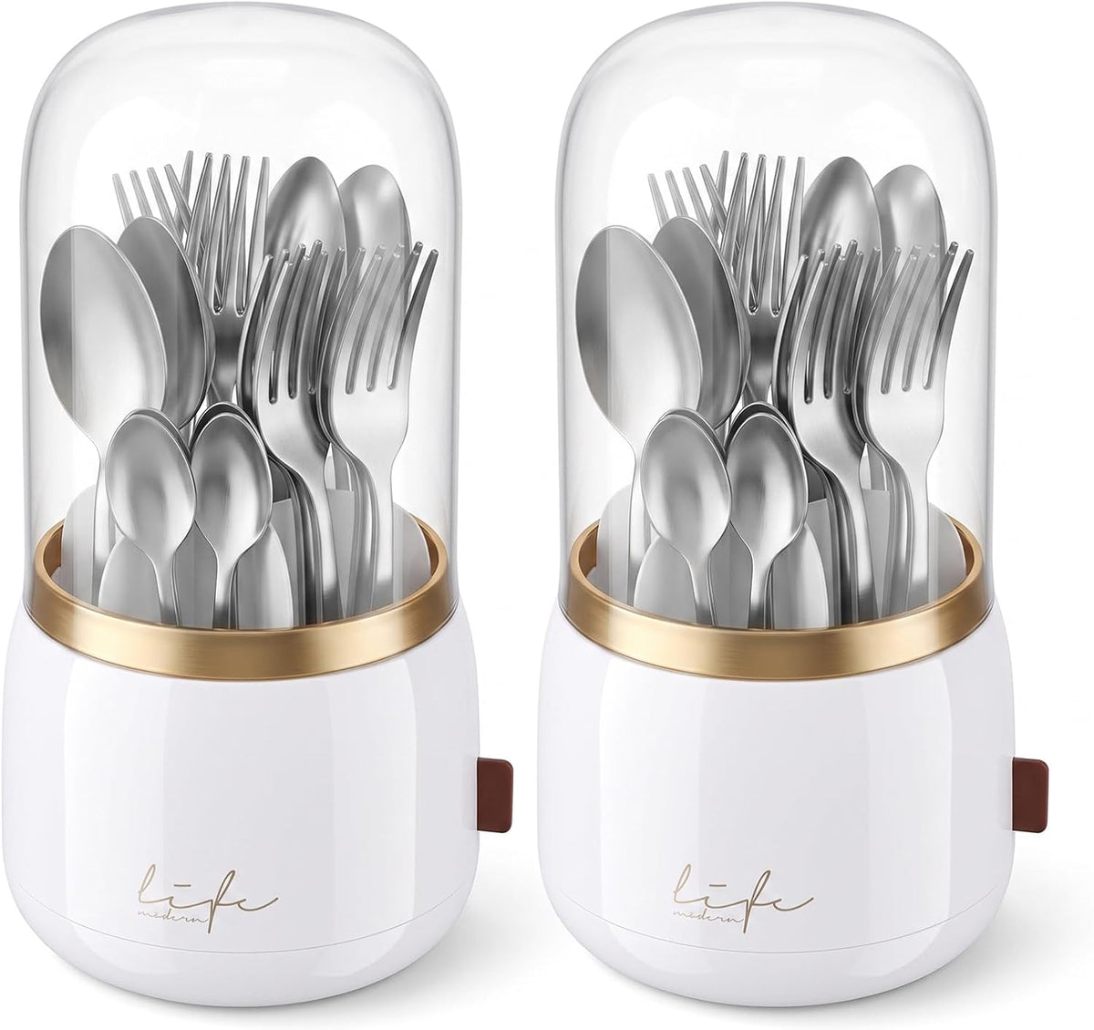 360° Utensil Holder Silverware Organizer with Lid,Kitchen Countertop Flatware Organizer and Countertop Storage(Fits Max 8.7" Utensils),Forks,Spoons Organizer,for Party,Coffee Bar,picnic (green)