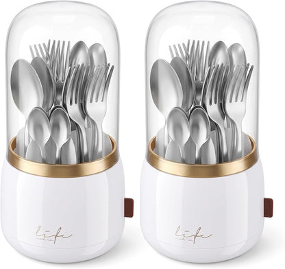 360° Utensil Holder Silverware Organizer with Lid,Kitchen Countertop Flatware Organizer and Countertop Storage(Fits Max 8.7" Utensils),Forks,Spoons Organizer,for Party,Coffee Bar,picnic (green)