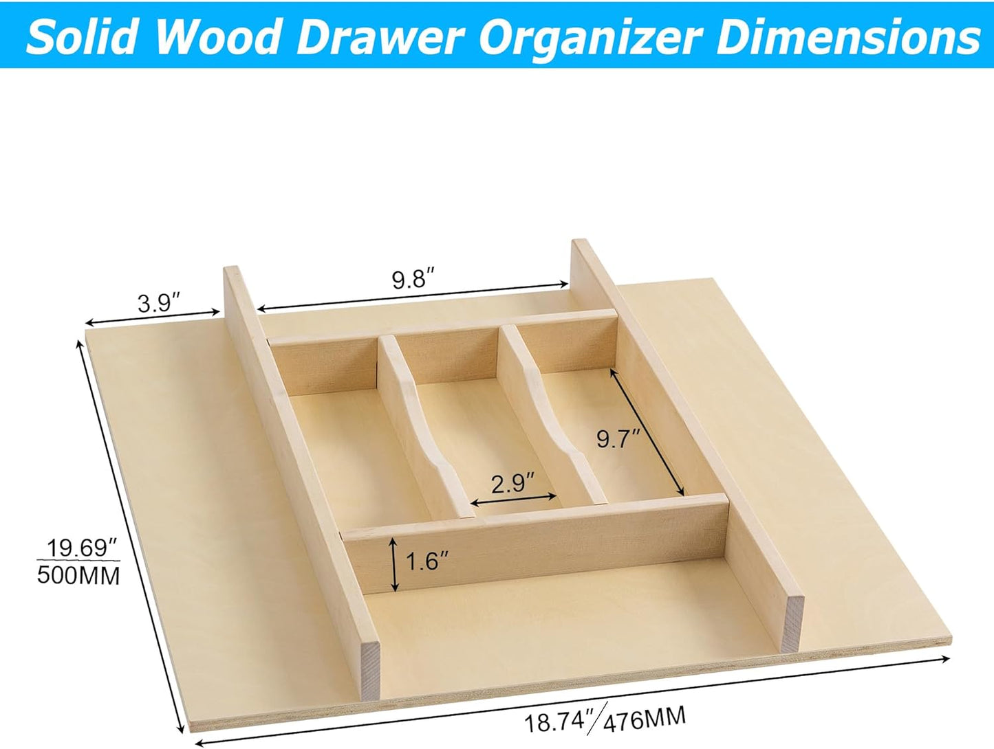 Premium Wooden Silverware Organizer for Kitchen Drawers, Utensil Tray for Kitchen Drawer, Cutlery Drawer Organizer for Forks, Spoons, Knives - Sturdy Birchwood, Natural Finish
