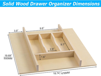 Premium Wooden Silverware Organizer for Kitchen Drawers, Utensil Tray for Kitchen Drawer, Cutlery Drawer Organizer for Forks, Spoons, Knives - Sturdy Birchwood, Natural Finish