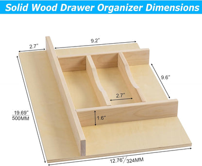 Premium Wooden Silverware Organizer for Kitchen Drawers, Utensil Tray for Kitchen Drawer, Cutlery Drawer Organizer for Forks, Spoons, Knives - Sturdy Birchwood, Natural Finish