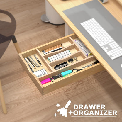 Premium Wooden Silverware Organizer for Kitchen Drawers, Utensil Tray for Kitchen Drawer, Cutlery Drawer Organizer for Forks, Spoons, Knives - Sturdy Birchwood, Natural Finish