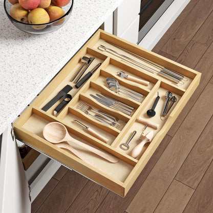 Premium Wooden Silverware Organizer for Kitchen Drawers, Utensil Tray for Kitchen Drawer, Cutlery Drawer Organizer for Forks, Spoons, Knives - Sturdy Birchwood, Natural Finish