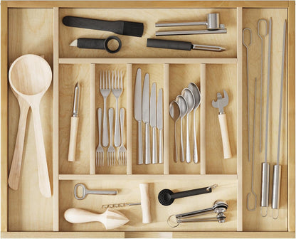 Premium Wooden Silverware Organizer for Kitchen Drawers, Utensil Tray for Kitchen Drawer, Cutlery Drawer Organizer for Forks, Spoons, Knives - Sturdy Birchwood, Natural Finish
