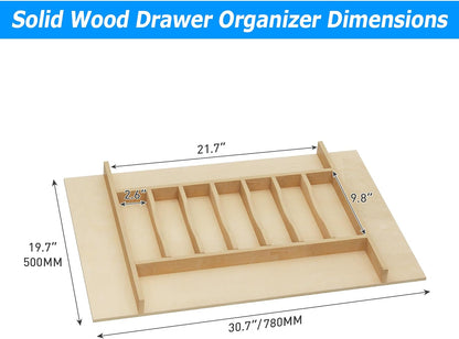 Premium Wooden Silverware Organizer for Kitchen Drawers, Utensil Tray for Kitchen Drawer, Cutlery Drawer Organizer for Forks, Spoons, Knives - Sturdy Birchwood, Natural Finish
