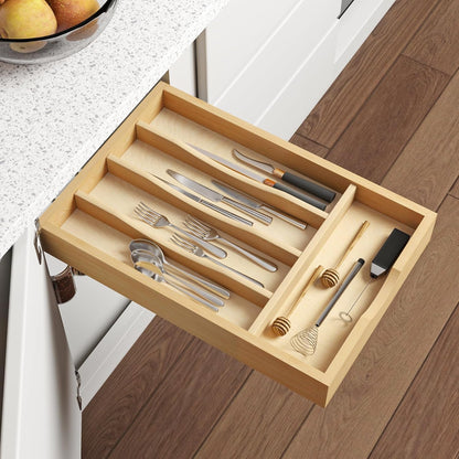 Premium Wooden Silverware Organizer for Kitchen Drawers, Utensil Tray for Kitchen Drawer, Cutlery Drawer Organizer for Forks, Spoons, Knives - Sturdy Birchwood, Natural Finish