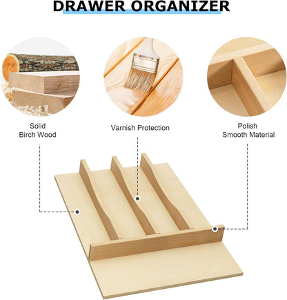 Premium Wooden Silverware Organizer for Kitchen Drawers, Utensil Tray for Kitchen Drawer, Cutlery Drawer Organizer for Forks, Spoons, Knives - Sturdy Birchwood, Natural Finish