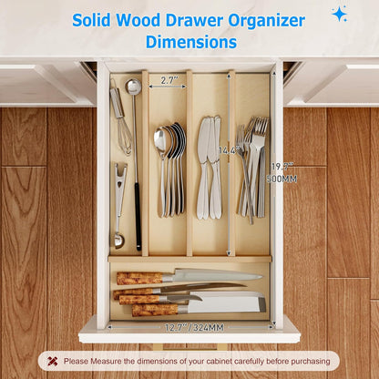 Premium Wooden Silverware Organizer for Kitchen Drawers, Utensil Tray for Kitchen Drawer, Cutlery Drawer Organizer for Forks, Spoons, Knives - Sturdy Birchwood, Natural Finish