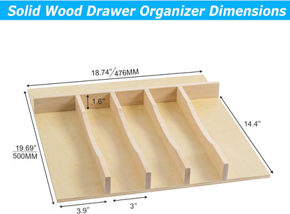Premium Wooden Silverware Organizer for Kitchen Drawers, Utensil Tray for Kitchen Drawer, Cutlery Drawer Organizer for Forks, Spoons, Knives - Sturdy Birchwood, Natural Finish