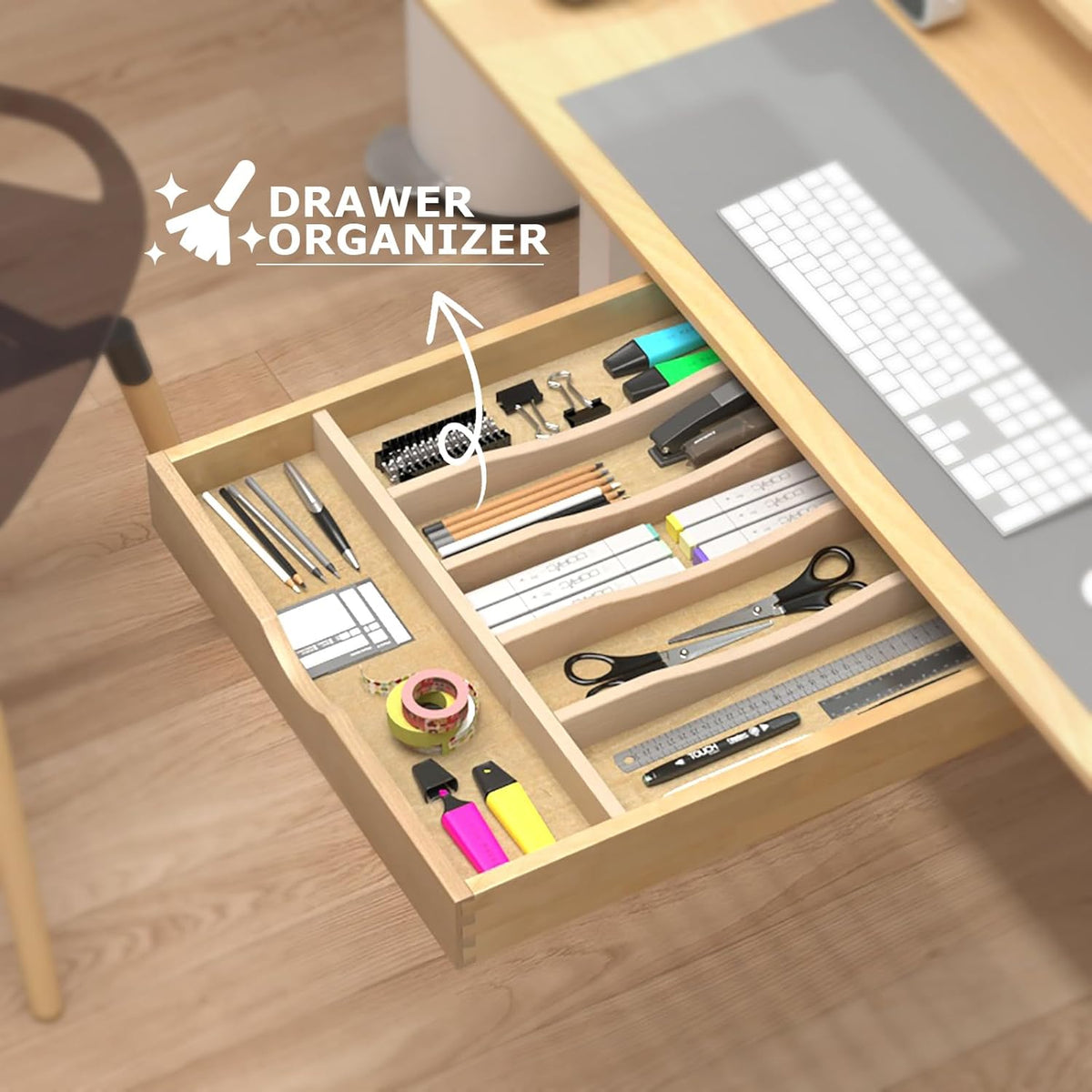Premium Wooden Silverware Organizer for Kitchen Drawers, Utensil Tray for Kitchen Drawer, Cutlery Drawer Organizer for Forks, Spoons, Knives - Sturdy Birchwood, Natural Finish