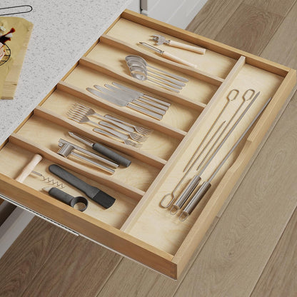 Premium Wooden Silverware Organizer for Kitchen Drawers, Utensil Tray for Kitchen Drawer, Cutlery Drawer Organizer for Forks, Spoons, Knives - Sturdy Birchwood, Natural Finish