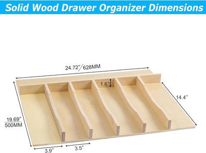 Premium Wooden Silverware Organizer for Kitchen Drawers, Utensil Tray for Kitchen Drawer, Cutlery Drawer Organizer for Forks, Spoons, Knives - Sturdy Birchwood, Natural Finish