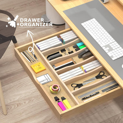 Premium Wooden Silverware Organizer for Kitchen Drawers, Utensil Tray for Kitchen Drawer, Cutlery Drawer Organizer for Forks, Spoons, Knives - Sturdy Birchwood, Natural Finish