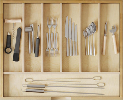 Premium Wooden Silverware Organizer for Kitchen Drawers, Utensil Tray for Kitchen Drawer, Cutlery Drawer Organizer for Forks, Spoons, Knives - Sturdy Birchwood, Natural Finish
