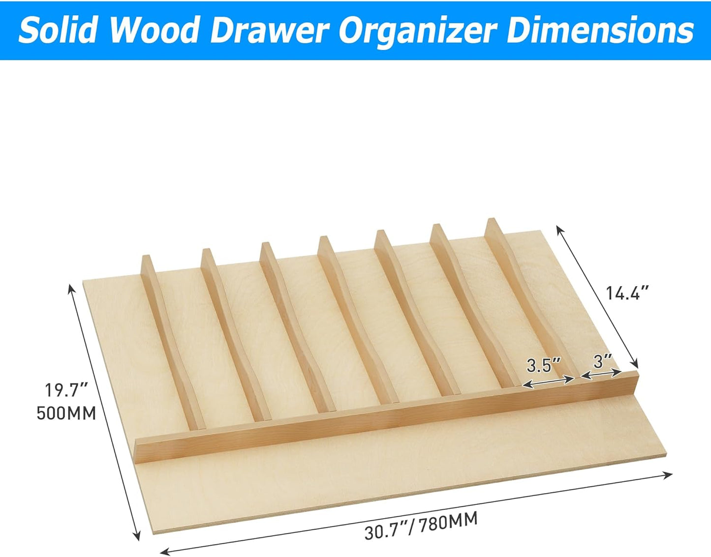 Premium Wooden Silverware Organizer for Kitchen Drawers, Utensil Tray for Kitchen Drawer, Cutlery Drawer Organizer for Forks, Spoons, Knives - Sturdy Birchwood, Natural Finish