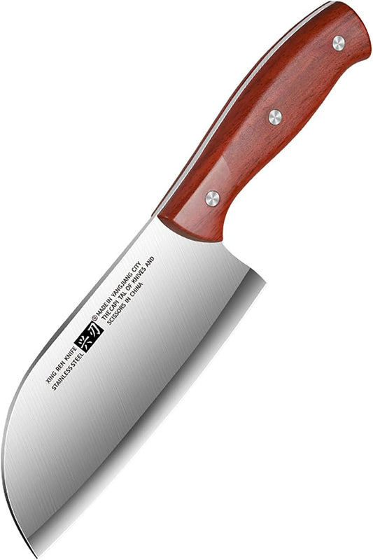 Small Professional Cleaver Chef Knife, High Strength Stainless Steel 6.2 Inch Sharp Kitchen Blade with Wooden Handle (1)