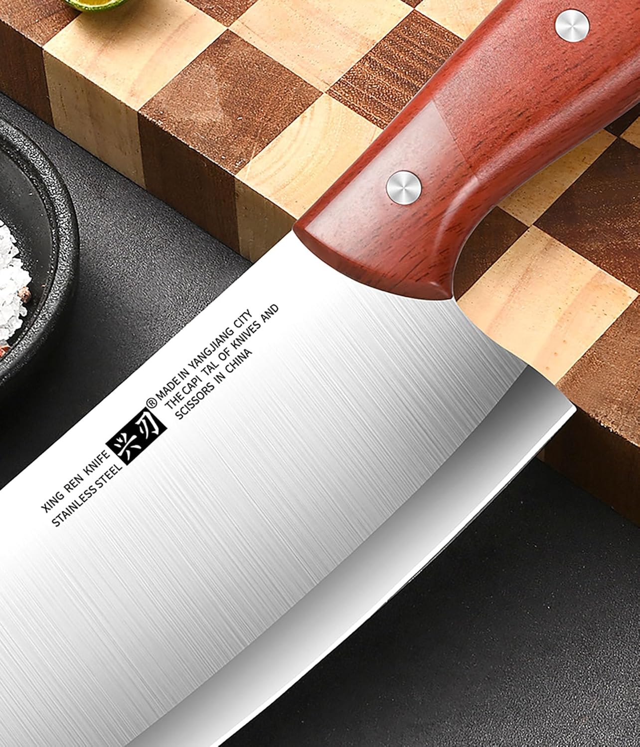 Small Professional Cleaver Chef Knife, High Strength Stainless Steel 6.2 Inch Sharp Kitchen Blade with Wooden Handle (1)