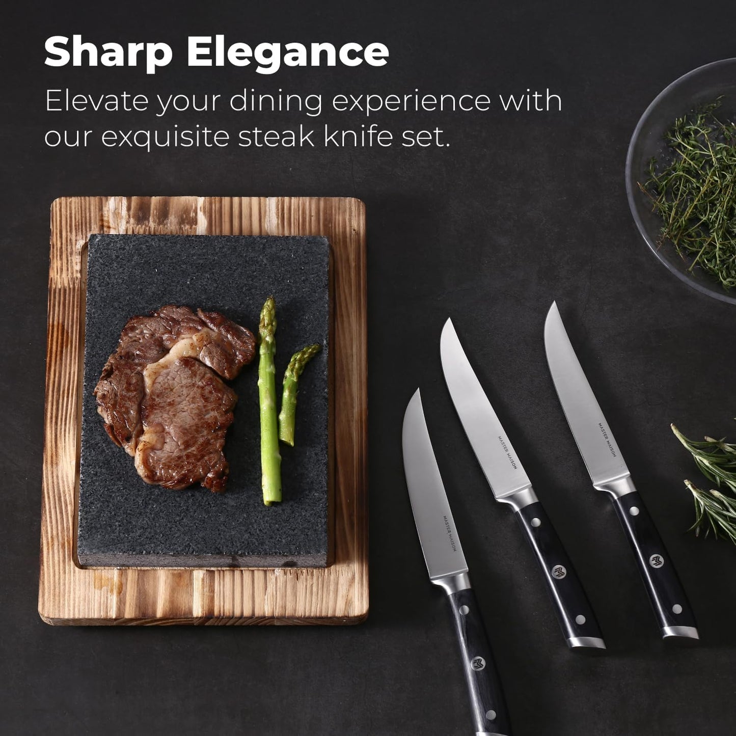 4-Piece 5" Ultra Premium Steak Knife Set | 4 German Non-Serrated Stainless Steel Kitchen Steak Knives + Wood Chef Gift Box | Anti-Fatigue Ergonomic Full-Tang Triple-Riveted Handle, Black