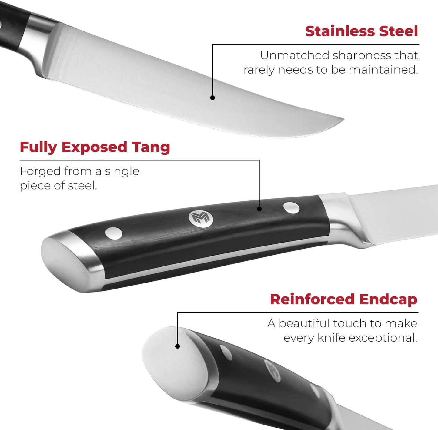 4-Piece 5" Ultra Premium Steak Knife Set | 4 German Non-Serrated Stainless Steel Kitchen Steak Knives + Wood Chef Gift Box | Anti-Fatigue Ergonomic Full-Tang Triple-Riveted Handle, Black