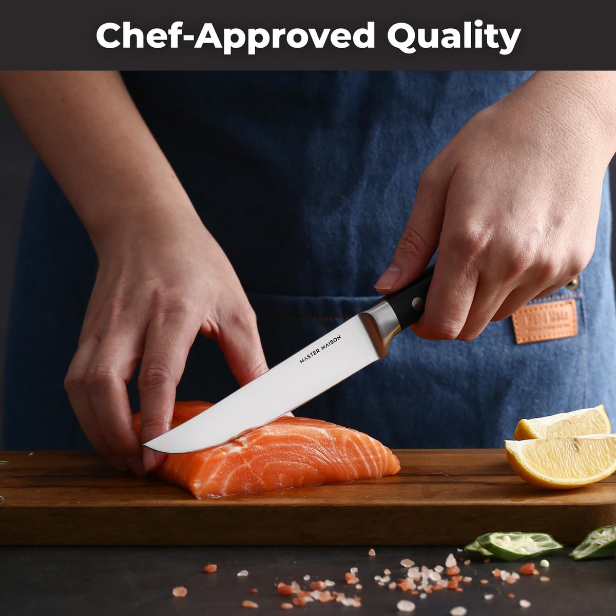 4-Piece 5" Ultra Premium Steak Knife Set | 4 German Non-Serrated Stainless Steel Kitchen Steak Knives + Wood Chef Gift Box | Anti-Fatigue Ergonomic Full-Tang Triple-Riveted Handle, Black