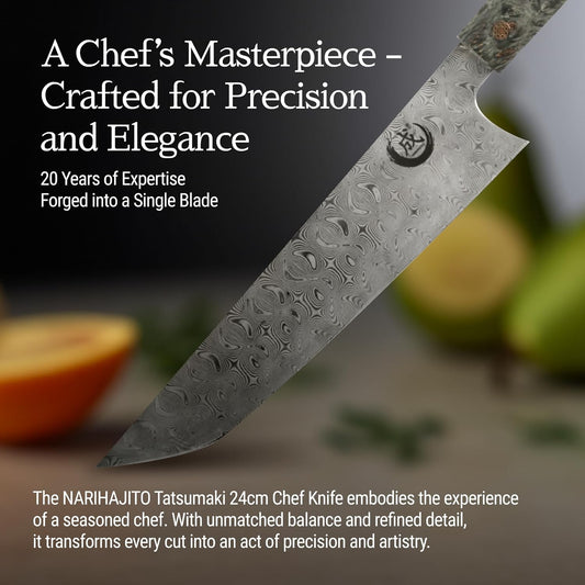 Tatsumaki Sakimaru Gyuto Chef Knife 9.5" (240mm) – 110 Layer Damascus Steel, Dual Core Blade, Ultra Sharp Kitchen Knife