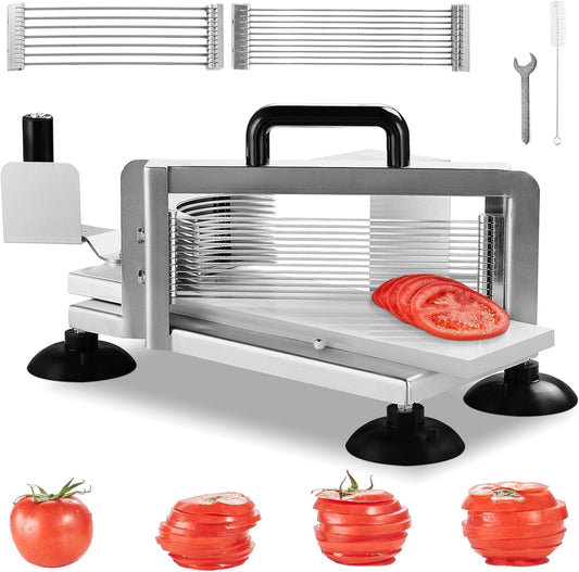 Commercial Tomato Slicer, 1/4"+3/8"+3/16" Tomato Cutter Slicer, Stainless Steel Heavy Duty Tomato Slicer Machine, Manual Tomatoes Slicer with Non-slip Feet, Cutting Tomatoes, Cucumbers, Bananas