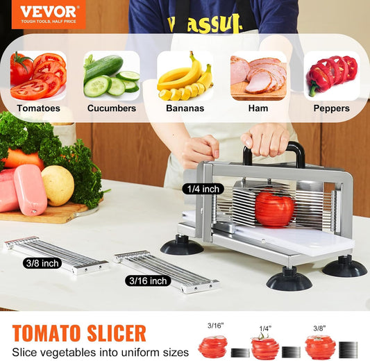 Commercial Tomato Slicer, 1/4"+3/8"+3/16" Tomato Cutter Slicer, Stainless Steel Heavy Duty Tomato Slicer Machine, Manual Tomatoes Slicer with Non-slip Feet, Cutting Tomatoes, Cucumbers, Bananas