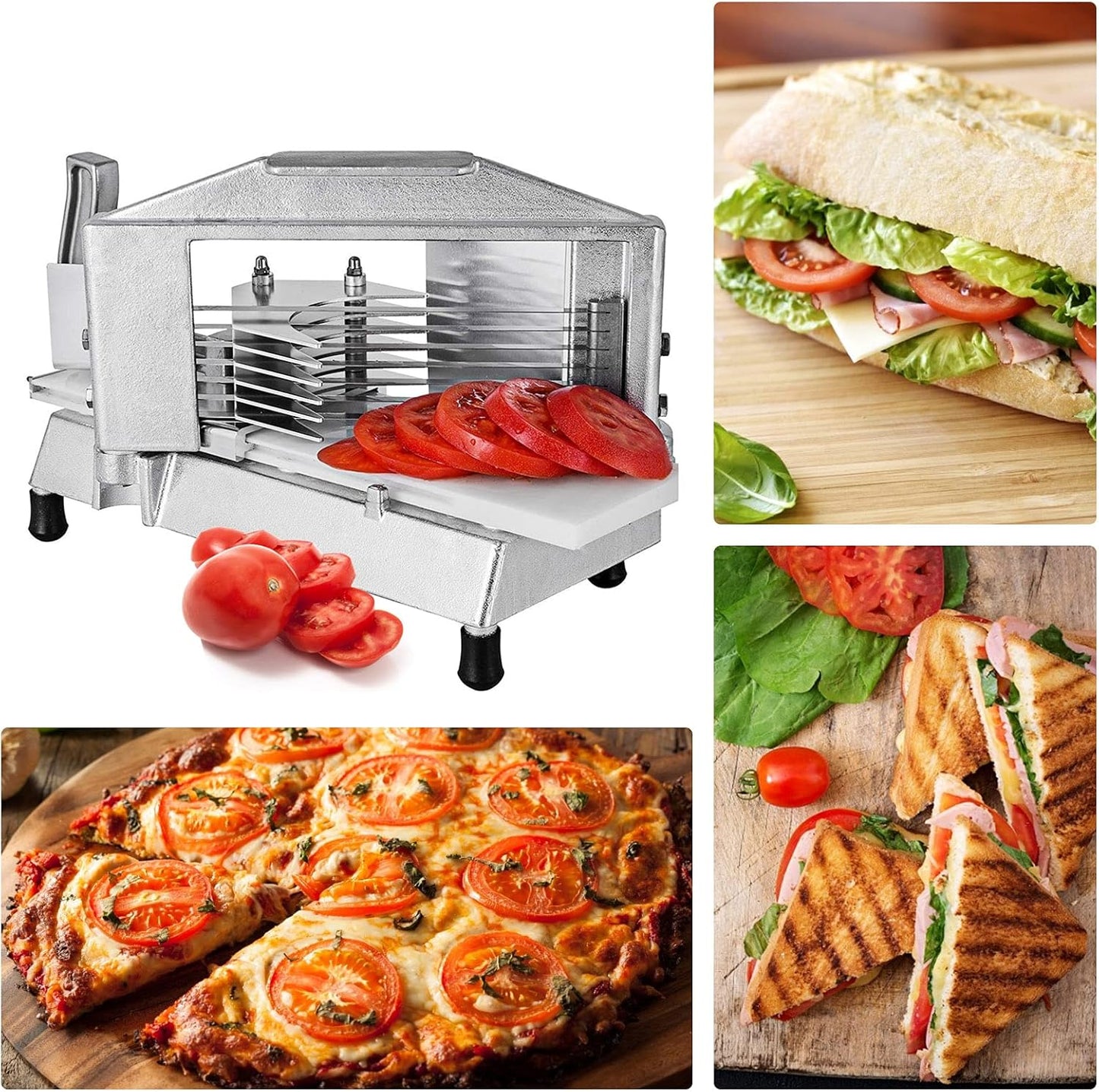 Commercial Tomato Slicer, 1/4"+3/8"+3/16" Tomato Cutter Slicer, Stainless Steel Heavy Duty Tomato Slicer Machine, Manual Tomatoes Slicer with Non-slip Feet, Cutting Tomatoes, Cucumbers, Bananas