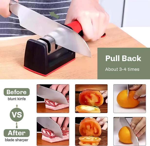 4-in-1 Knife & Scissor Sharpener – 3-Stage Manual System for Kitchen Knives, Chef & Serrated Blades – Non-Slip Base & Ergonomic Handle – Safe & Easy to Use