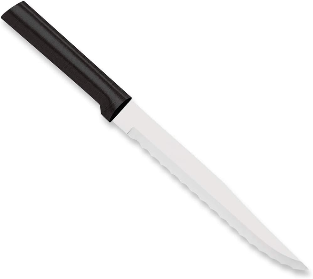 Serrated Slicer Knife (R138), Silver Handle | 7" Stainless Steel Serrated Blade, Silver Cast Aluminum Handle