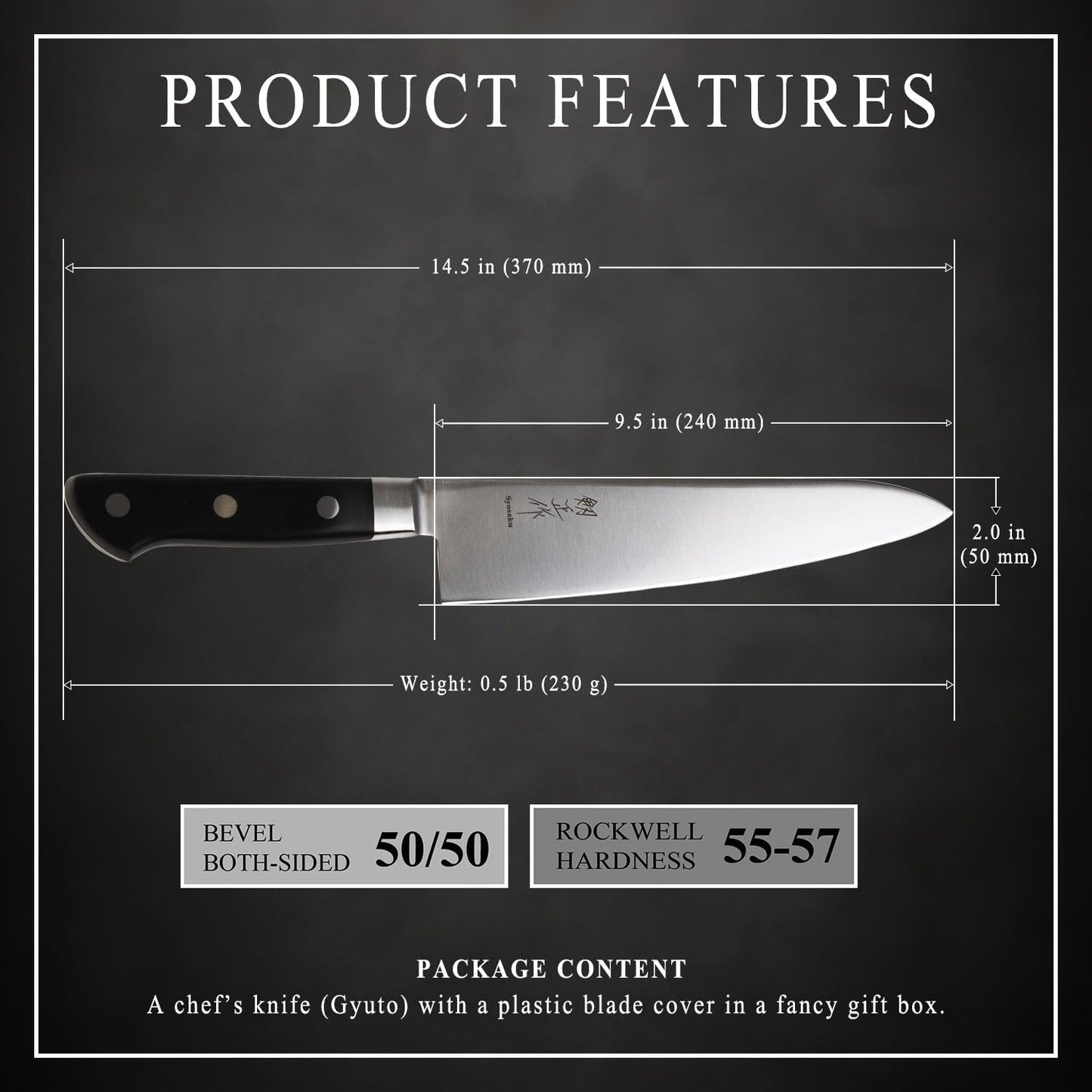 Japanese Chef Knife Premium Molybdenum Stainless Steel, Gyuto 9.5-inch (240mm)