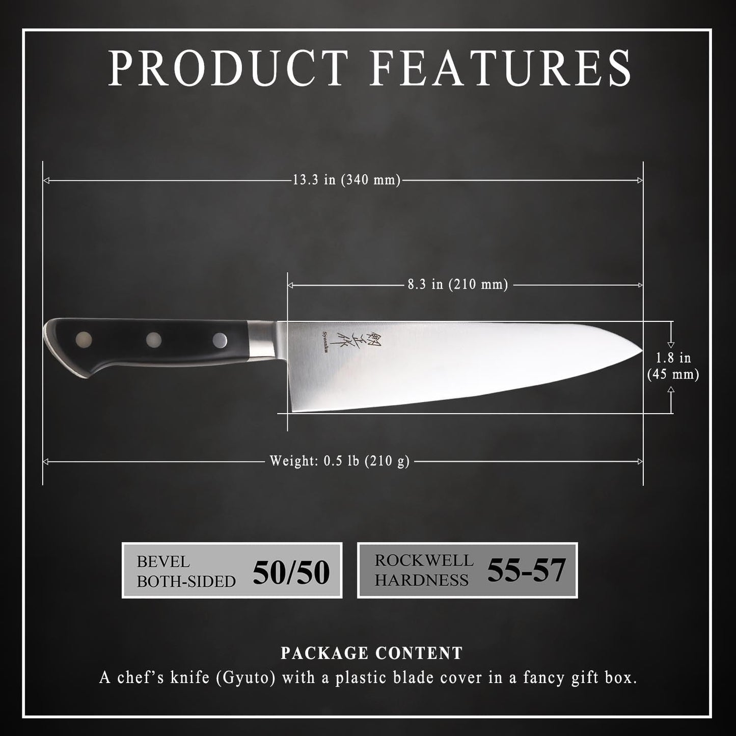 Japanese Chef Knife Premium Molybdenum Stainless Steel, Gyuto 9.5-inch (240mm)