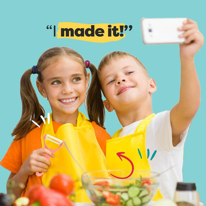Kid Safe Plastic Knives for Real Cooking with Cutting Board, Peeler for Kitchen - Knife Set with Blunt Tip, Dishwasher Safe, BPA Free Kids Knives for Cutting