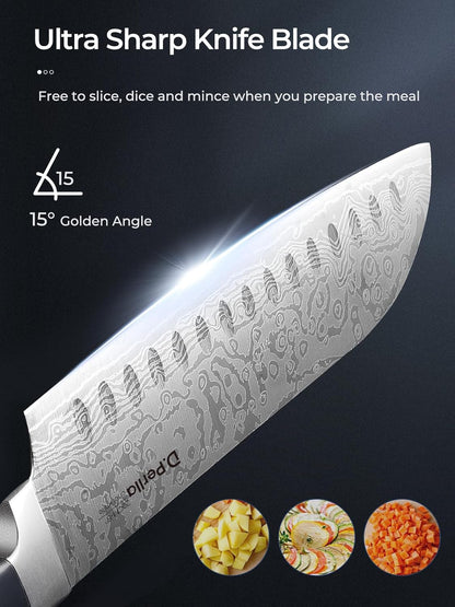 Knife Set, Kitchen Knife Set with Advanced Self-Sharpening Technology, 14 Piece Waved Texture Knife Set with Block, High Carbon Stainless Steel Knife Block Set, Razor-Sharp, Full Tang Handle