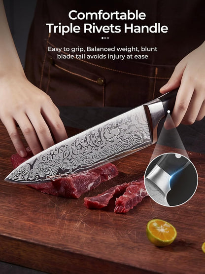 Knife Set, Kitchen Knife Set with Advanced Self-Sharpening Technology, 14 Piece Waved Texture Knife Set with Block, High Carbon Stainless Steel Knife Block Set, Razor-Sharp, Full Tang Handle