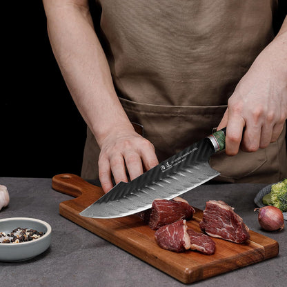 Damascus Chef Knife 8 Inch,67 Layers Alloy Steel Professional Kitchen Knives with Leather Sheath, Hand Forged Resin & Wood Handle QILIN Series